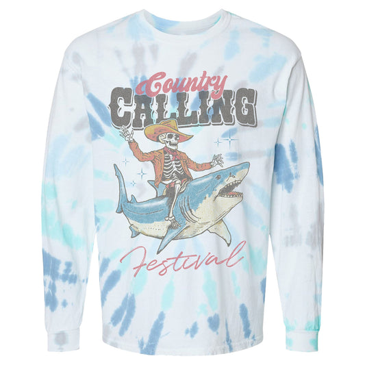 Country Calling Cowboy Shark Tie Dye Longsleeve Tee